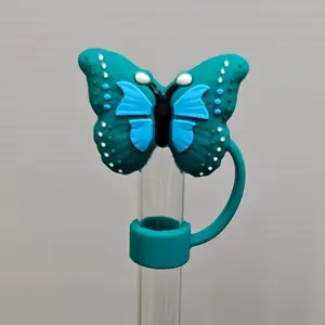 Butterfly 3D Silicone Straw Topper  - Green & Blue