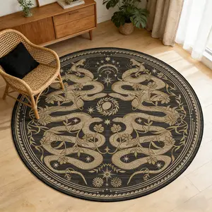 Round Vintage Style Snake Pattern Area Rug, Unique Rugs, Soft Comfortable Non-Slip Carpet for Home Décor, Ideal for Living Room Bedroom Kitchen and More