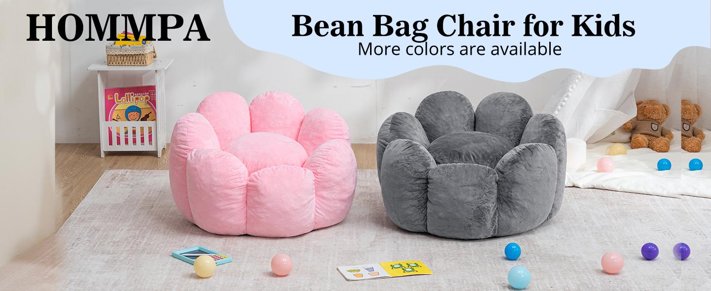 HOMMPA Kids Bean Bag Chair Flower Shape Bean Bag Sofa Comfy Velvet Bean Bag Chair for Kids Boys and Girls Baby Lazy Floor Sofa Chair for Gaming Reading Playing Grey