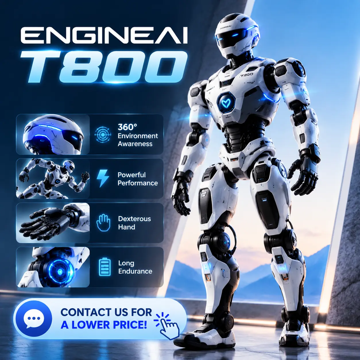 ENGINEAI T800, IHumanoid Robot with Intelligent Interaction, Bipedal Walking and Dexterous Hands for Research, Education and Technology Demonstrations