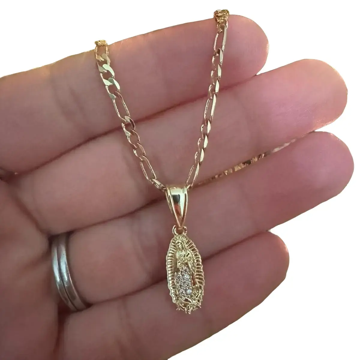 Virgen de Guadalupe necklace with figaro chain f jewelry women CADENITA DE LA VIRGENCITA REGALO