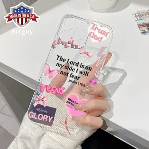 Phone Case for iPhone 16 Pro Max 15 Plus 16E 14 13 12 11 XR XS Faith Over Fear Psalm Christian Aesthetic Pattern Non-Yellowing Shockproof Soft Silicone Transparent Cover