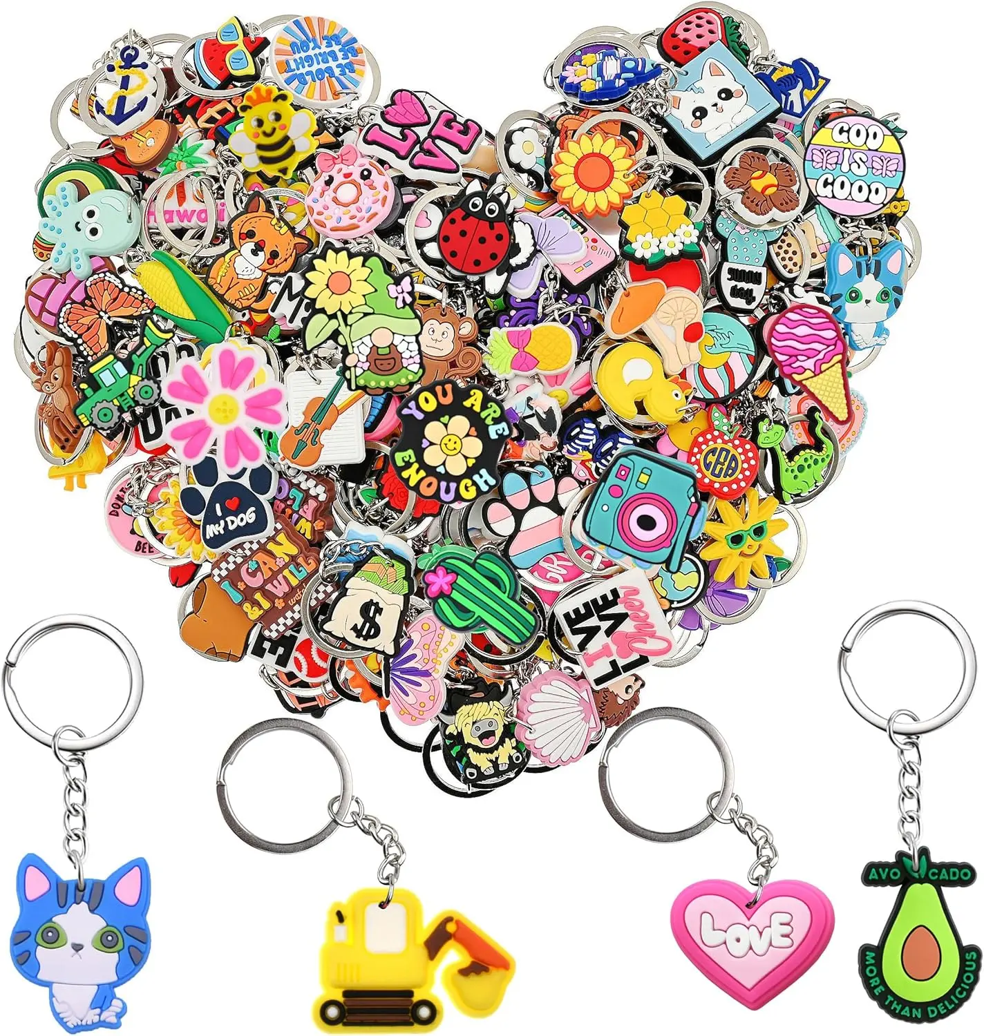 Bulk Keychains 100/200pcs Random Different Keychain Lot Lovely Cool Key Chains for Student Prize Birthday Gift Party FavorGift..