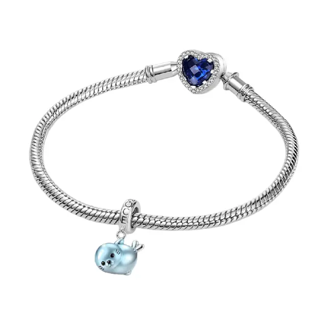 GNOCE S925 Sterling Silver Cute Animal Heart Charm Bracelet for Girls, Durable Jewelry with Enamel and Diamond Accents, Anti-Tarnish Birthday Gift, Unisex, Non-Tarnish, Gifts, Heart Shape, Bangle, Youth