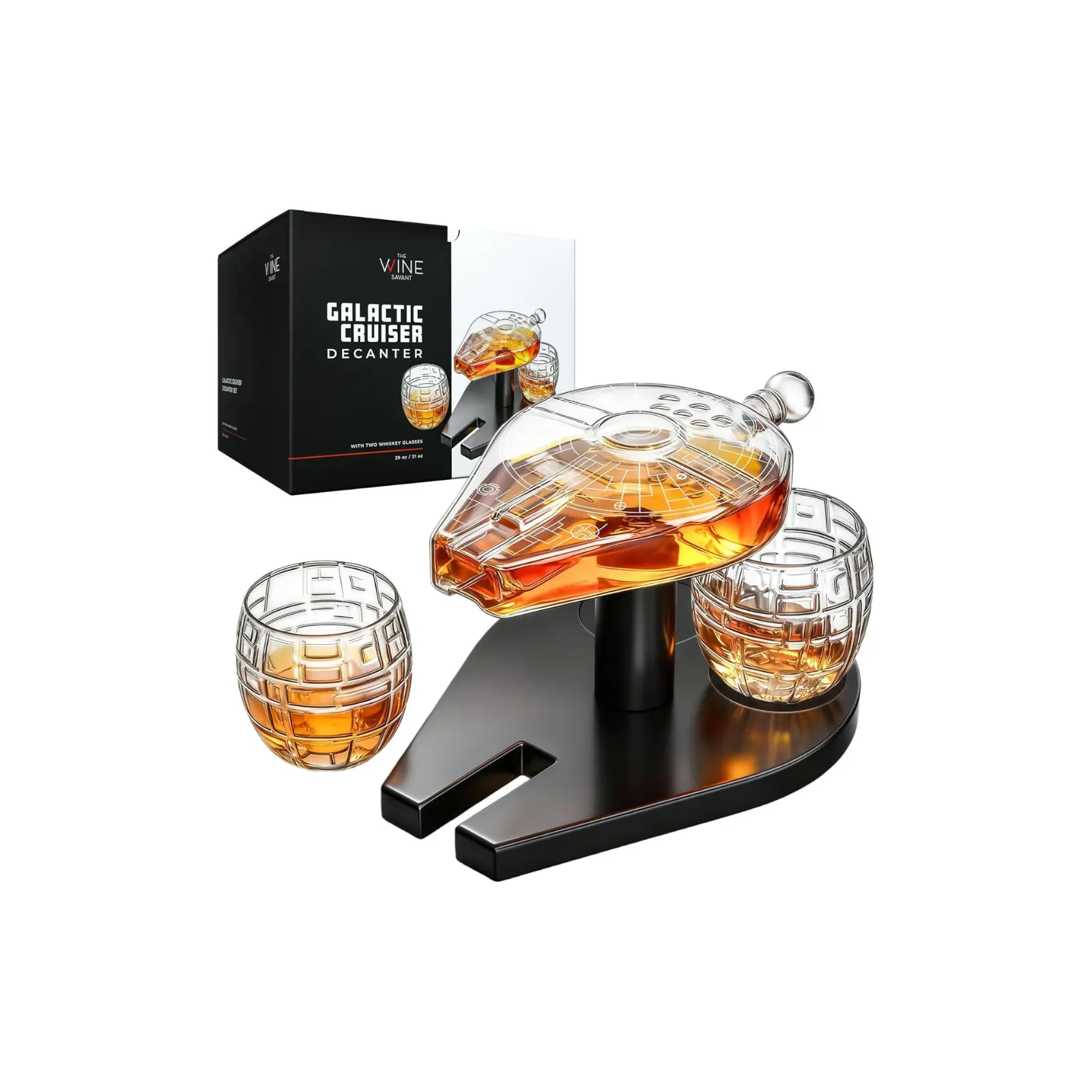 Galactic Cruiser Birthday Gifts for Men Dad, Galaxy Spaceship Whiskey Decanter Sets for Men, Spacecraft Limited Edition, 2 Cockpit Shape Glasses, Unique Guys Brother Gift Idea, Liquor Bar, Anniversary
