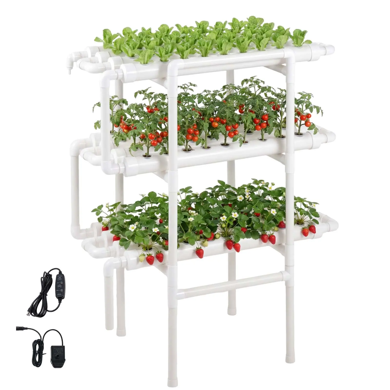 【SummerFinds】VEVOR Hydroponics Growing System Kit, 3-Tier 108 Sites UPVC Pipe Hydroponic Grow Kit with Timed Irrigation, Sun & Light Blocking Pipes, Indoor Home Garden Vegetable Planting Grow Kits for Fruit Herb