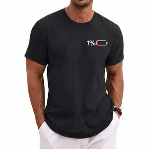 1% Battery I Funny Low Energy Percent Print T-Shirt Round Neck Fitted Tee