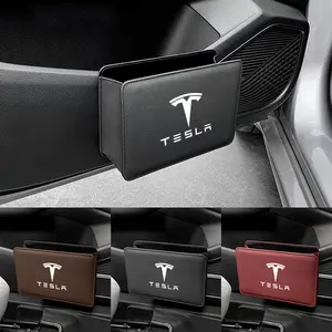 Leather Car Trash Can, Portable Vehicle Storage Box, Waterproof Dirt-Resistant Garbage Bag Bucket, Fits Tesla Model 3 S X Y, Juniper Roadster, Spacex