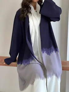 Women's Middle Eastern Muslim Long Dress Fashion Tie-Dye Print Shawl Modesty Abaya Spring Summer Open Front Dress