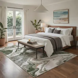 【Deals For You Days】GENIMO Washable Rug Non Slip Area Carpet Pet Friendly Soft Floor Covering for Living Room Bedroom Kitchen Hallway Decor Home Decoration,ARA1324-GREEN MARBLE