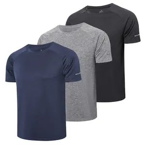 3/6 PCS Men's Solid Round Neck Regular Sleeve, Moisture Wicking Active Sleeve T-Shirt Back to School Clothing, Men's Work Out Gym Wear Fitness Athlete