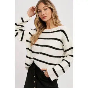 Stripe Ribbed Black Oversized Pullover