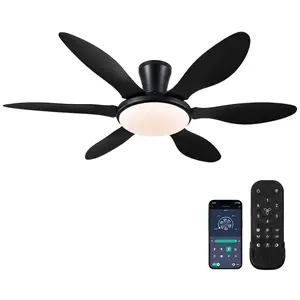 【Clearance sale】51 Inch Ceiling Fan with Lights, Black Low Profile Flush Mount Ceiling Fan, 6 Blades Softer Airflow, Remote & App Control, Quiet DC Reversible Motor, Dimmable LED Fan Light-8912