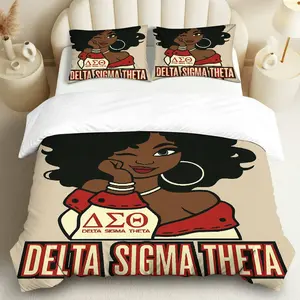 3PCS Duvet Cover Set, 1 Machine Washable Duvet+2 Pillowcases(Without filler), Delta Sigma Theta Sorority Empowerment Black Art theme, Bedding set, African American Ladies Suitable for decoration Bedroom Dormitory Apartment College Room.