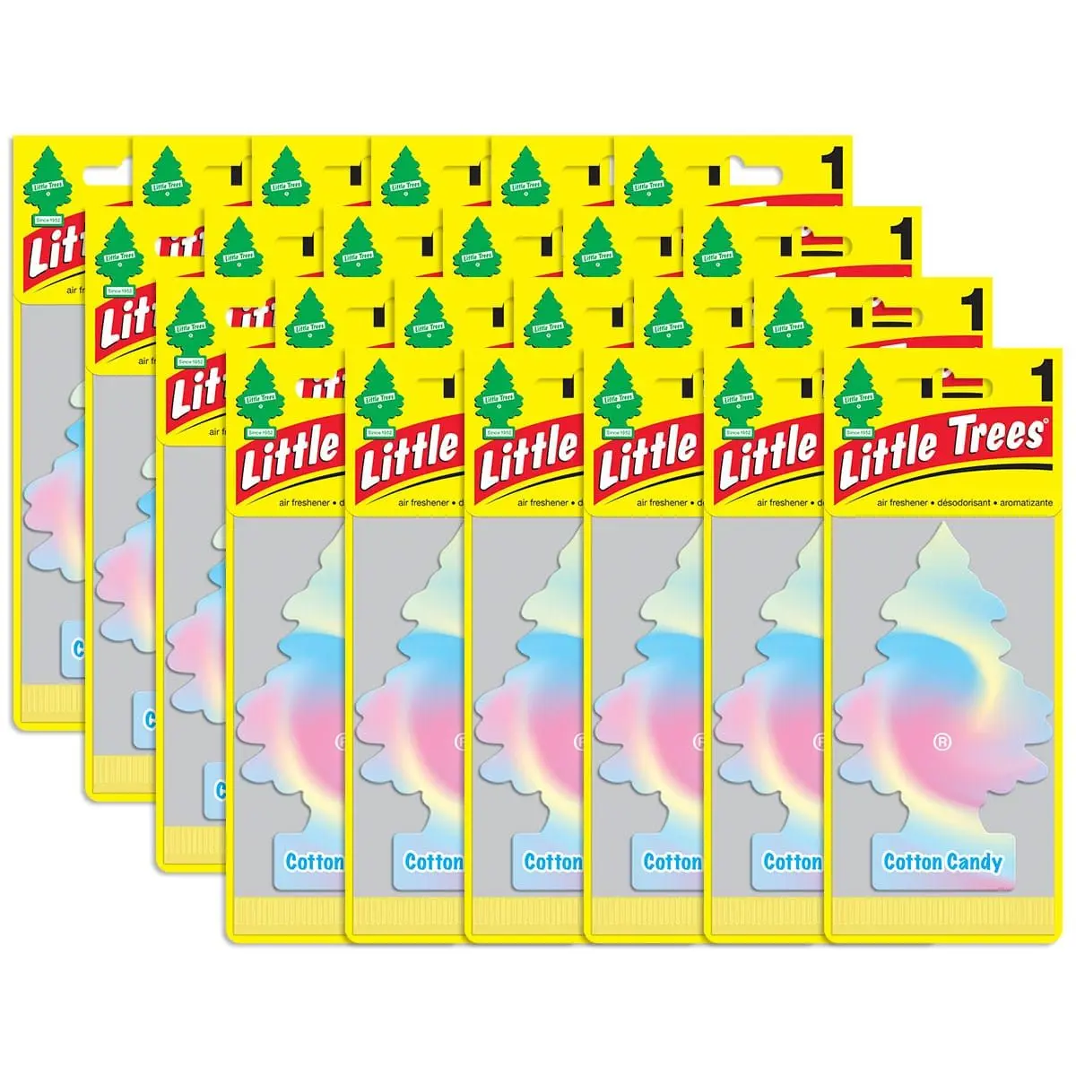 Little Trees Hanging Car Fragrance Set with Hanging Hooks - Cotton Candy Scent, Tree Shape, 24 Pack, Fresh and Clean Playful Daily Car Care Essential