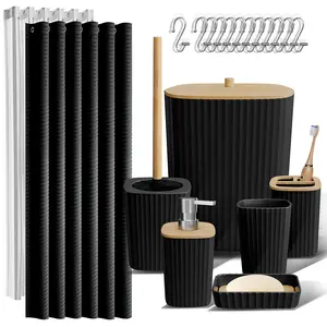 Hearth & Harbor Shower Curtain and Bathroom Accessories Complete Set for Bathroom Organization – Elegant Fine-Ribbed Design, Durable & Easy to Clean, Rust-Resistant Shower Curtain Rings.