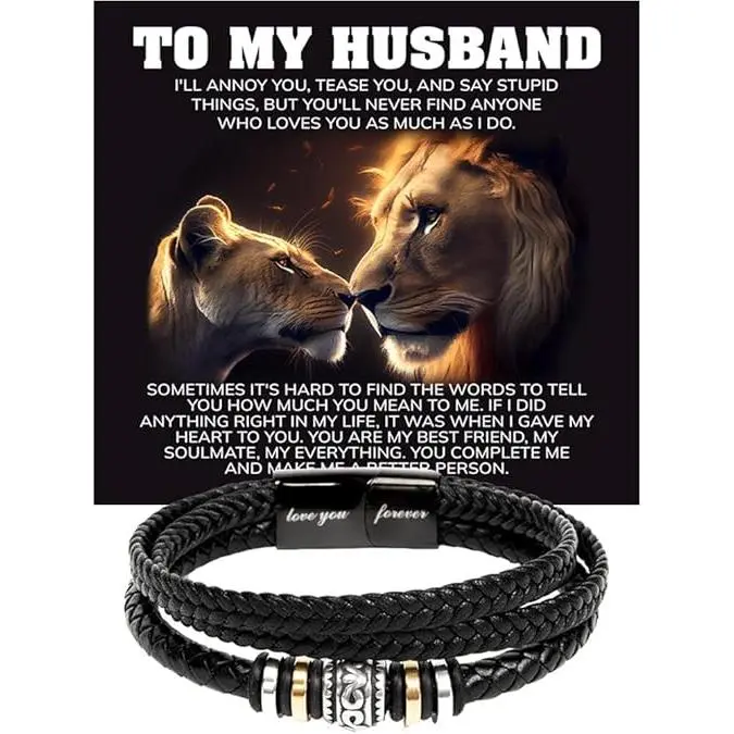 Bracelet for Husband from Wife, Husband Gifts from Wife, Valentine Gift for Husband, Gift For Husband Bracelet with Message Card and Box, To My Husband Bracelet