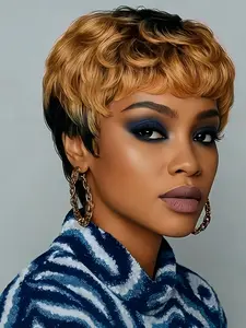 Women's Pixie Cut Wig Human Hair Wigs with Bangs, 6 Inch Short Layered Design for Everyday Use, Everyday Wearability, 180% Density, Easy Styling Options