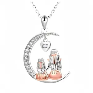 Crescent Moon Mother-Daughter Necklace — Stylish & Minimalist — Mother's Day Gift (Includes Greeting Card)