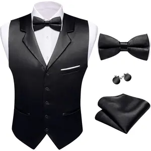 Barry.Wang Mens Suit Vest Bowtie Set Lapel Collar Formal Waistcoat Cufflinks Pocket Square Business Tuxedo Wedding Party 5PC