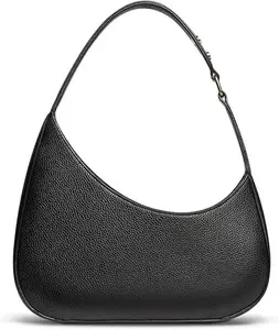 Small Black Purse for Women, PU Leather Shoulder Bag with Zipper, Trendy Crescent Handbag, Going Out Bag