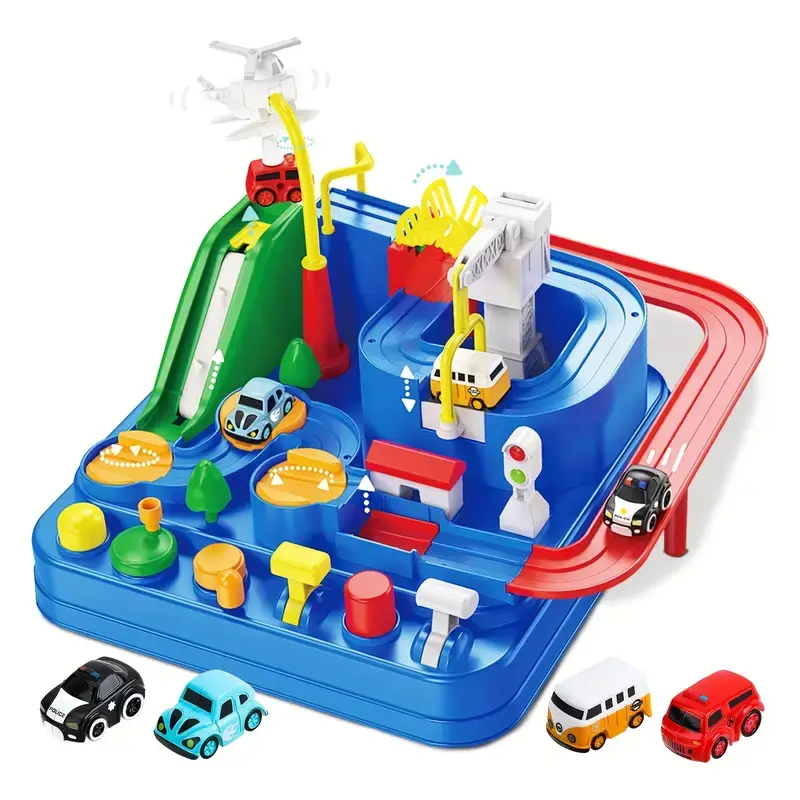 Race Track Toys for Boy, Car Adventure Toy for 3 4 5 6 7 Years Old Boys Girls, Puzzle Rail Car, City Rescue Playsets Magnet Toys 3 Mini Cars, Preschool Educational Car Games Gift Toys Remote Control Truck Rc Construction Truck