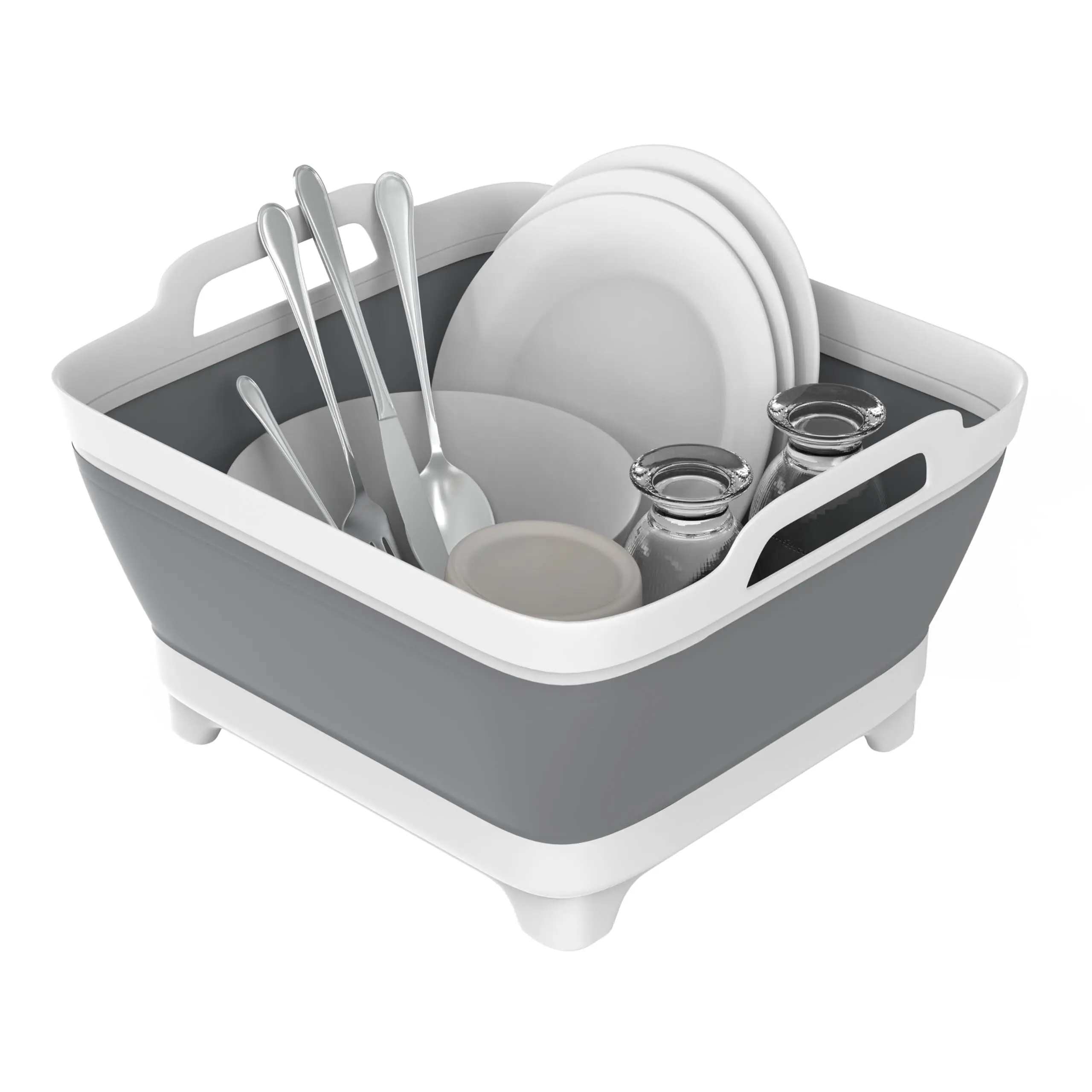 Collapsible Dish Basin, 9L/2.4Gal Portable Wash Basin with Drain Plug, Space Saving Foldable Bucket, Kitchen Sink for Camping, Vegetable Washing, RV
