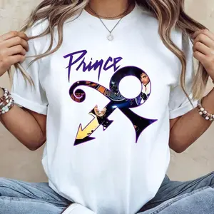 Prince Purple Rain Symbol Graphic T-Shirt, iconic music-inspired design on soft cotton. Unisex streetwear tee, perfect gift for Prince fans.