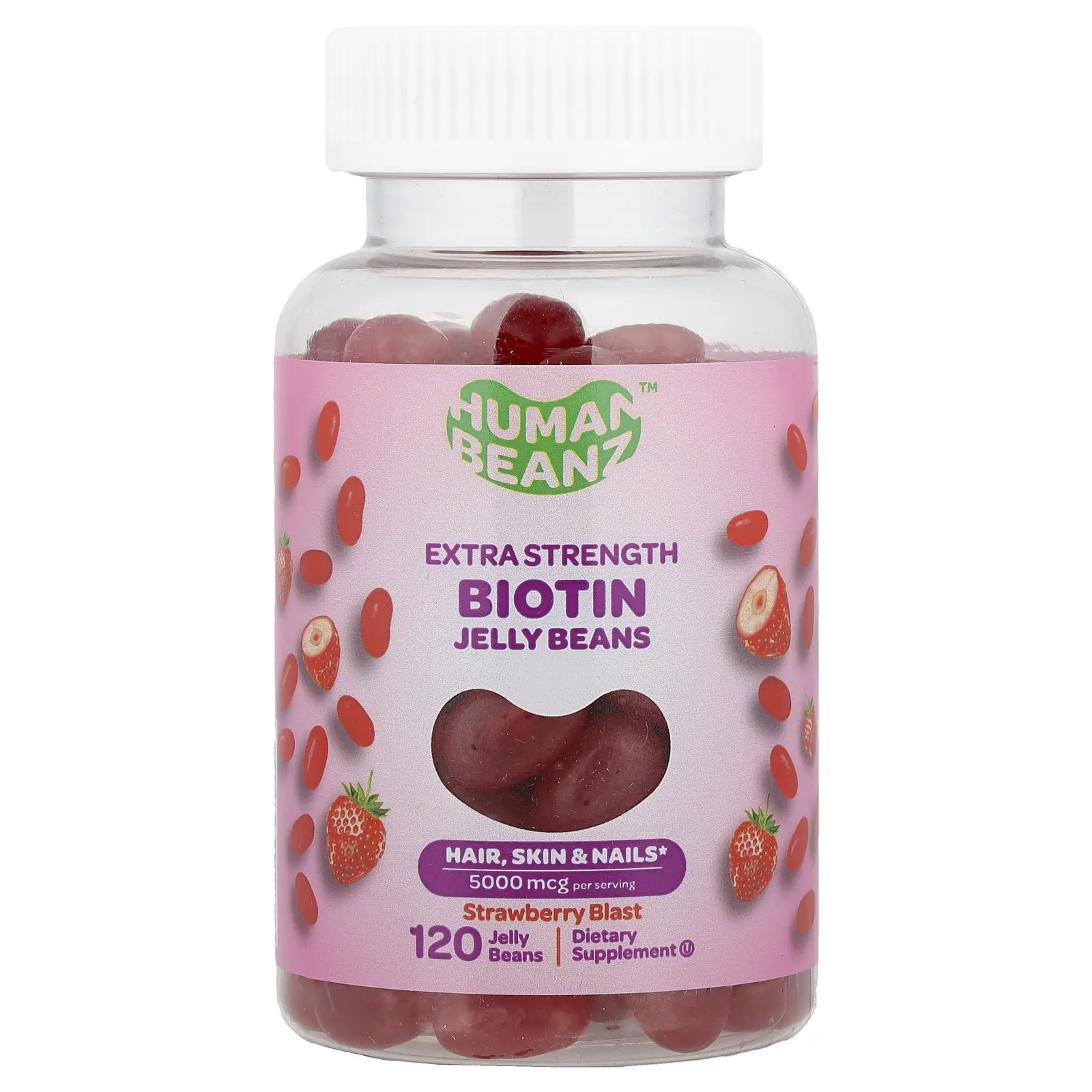 Human Beanz Biotin Jelly Beans, Strawberry Blast, 120 Jelly Beans (2,500 mcg per Jelly Bean)