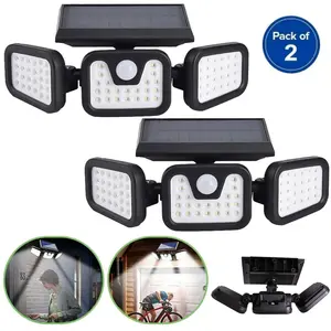 2 Pack Solar Powered LED Motion Sensor Outdoor Lights, IP65 Waterproof Security Flood Lamp, 3 Modes 6500K Bright Lighting for Garden Driveway Wall