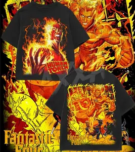 Fantastic Four Human Torch Johnny Storm - Hero MCU Comic Double Printed Oversize Lightweight Shirt, Character Comics TV Series Graphic Design Unisex Top Cotton Streetwear T-Shirt Clothes Menswear