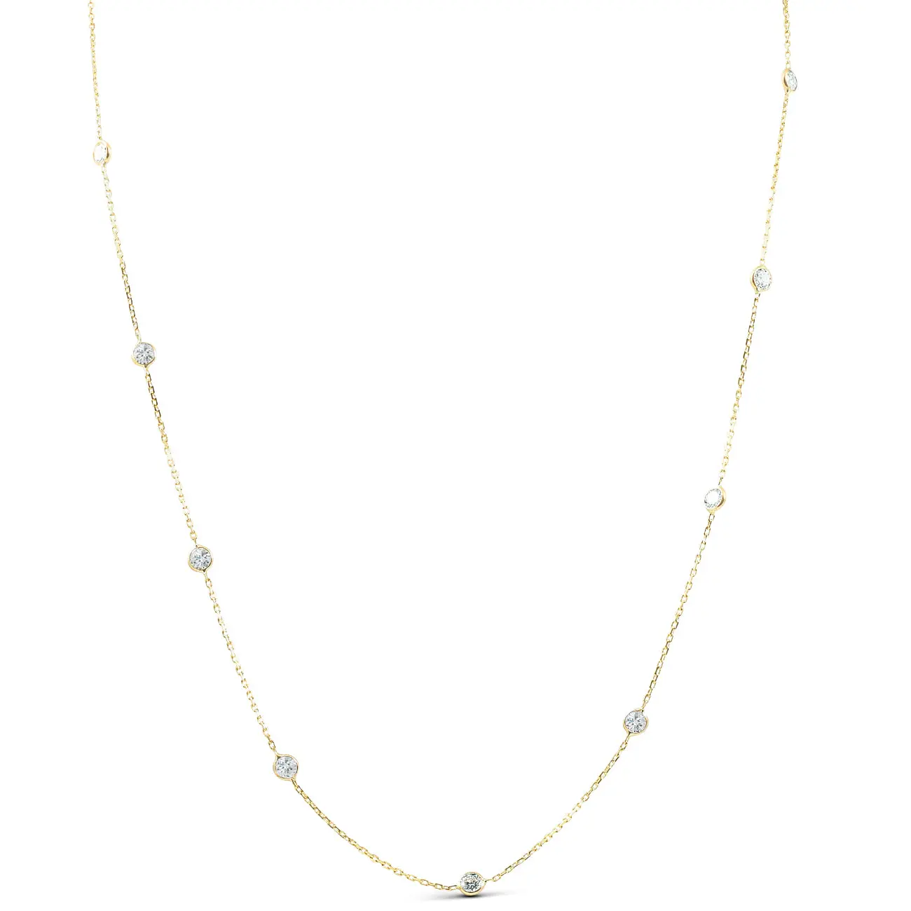 2 TCW Diamond Bezel Station Necklace 14k Yellow Gold