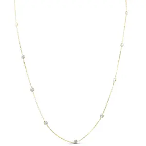 2 TCW Diamond Bezel Station Necklace 14k Yellow Gold