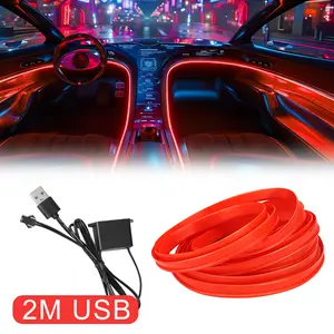 2-meter car ambient light with EL cool light, USB driver (red)