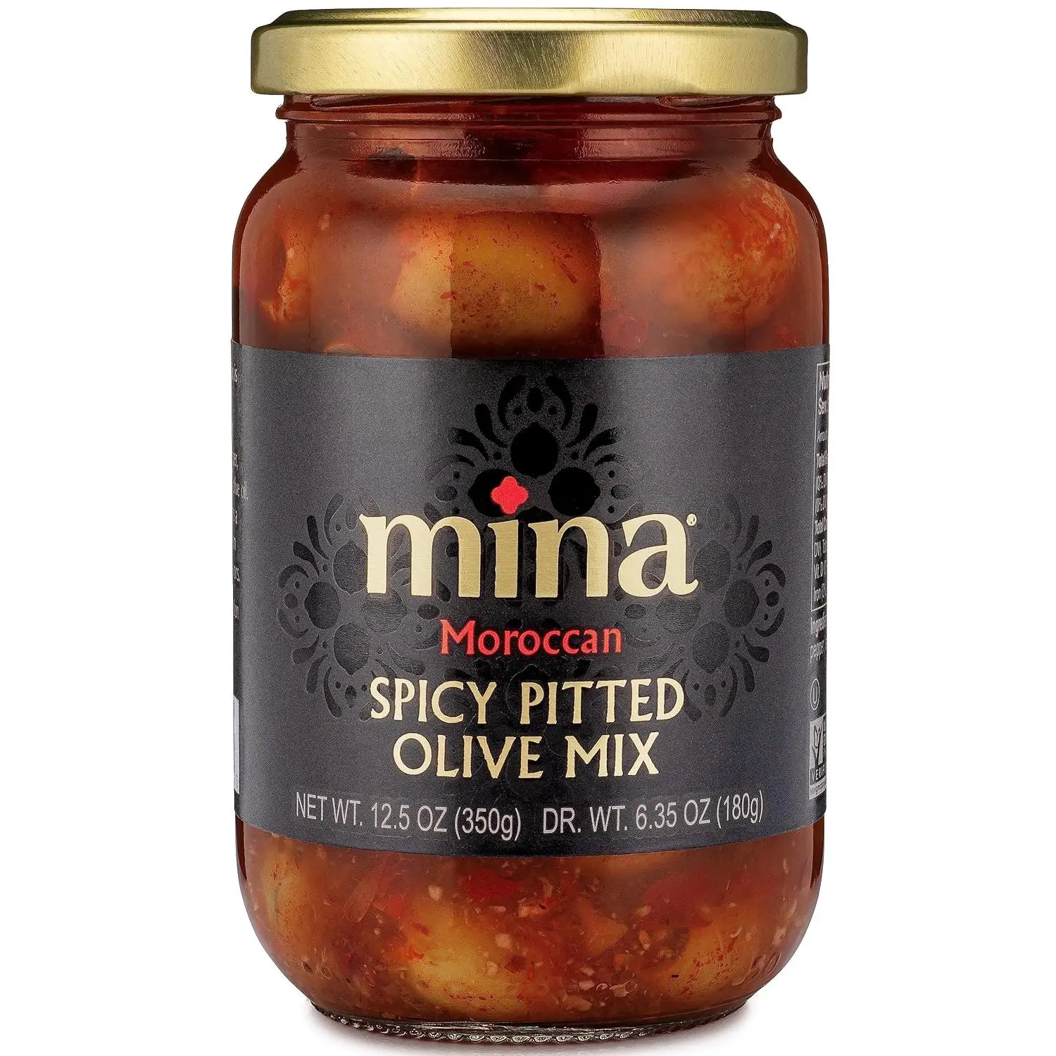 Spicy Pitted Olive Mix, 12.5 oz Premium Handpicked Moroccan Olives with Red Chili Pepper Harissa, Keto Friendly, Low Carb, Vegan, Gluten Free Healthy Snacks