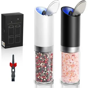[New Deal] Gravity Electric Salt and Pepper Grinder Set with Dust Cover, XL Capacity, Battery Operated (4 AAA), Adjustable Coarseness,