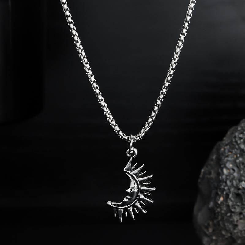 Sun and Moon Asymmetrical Couple Necklace Niche Design High-End Versatile Simple Retro Men and Women Jewelry Limited Time Offer