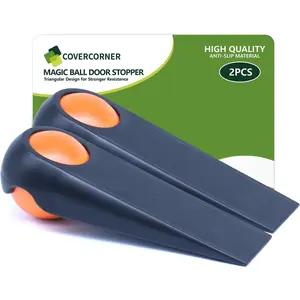 Door Stoppers for Bottom of Door, Rubber Door Stopper Wedges, Door Holders for All Types of Surfaces, 2 Pack Magic Ball Door Stops, 5 inch, Black and Orange