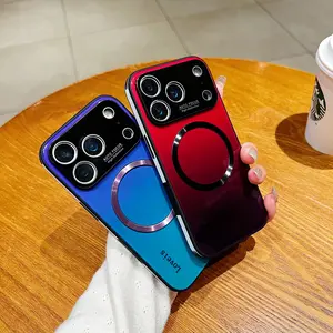 for iPhone 12 13 14 15 16 17 Pro Max 17 Air Magnetic Case, with Full Camera Lens Protector Compatible with MagSafe Scratch Resistant Gradient Glass Back Cover Phone Case