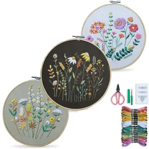 3 Pack Beginner Embroidery Kits for Adults, DIY Starter Set with Stamped Flower Designs, Embroidery Hoop, Colorful Threads,DIY Crafts - Home Improvement.