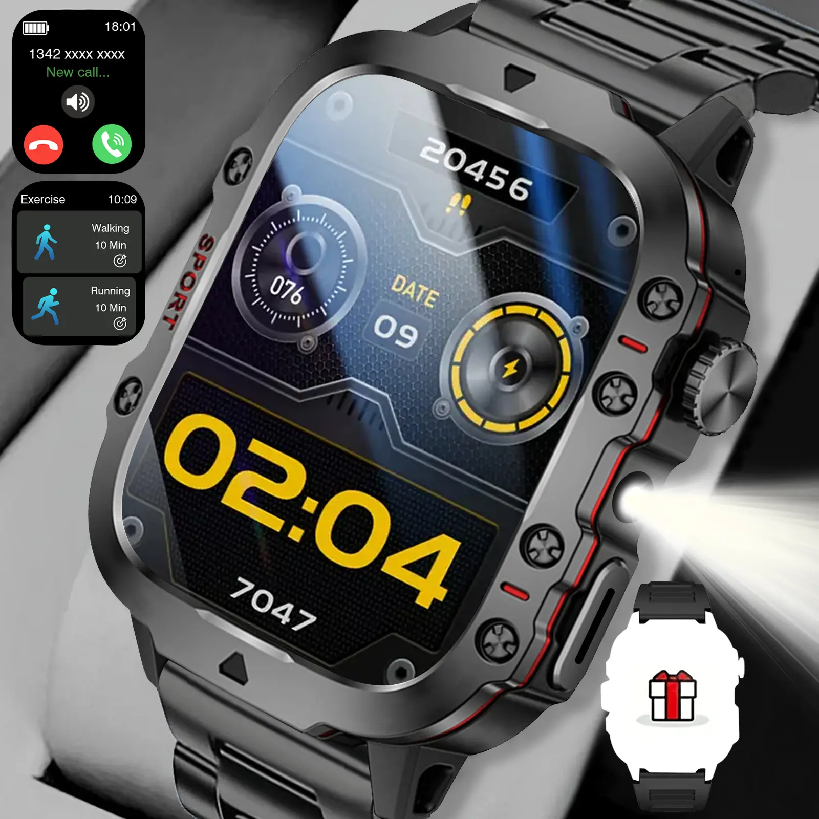 2026 New Unisex, Wireless Call & Answer/Make Call, Pedometer Fitness Tracker, Multiple Sports Modes, Sedentary Reminder & Message Push, Information Alerts & Weather Update, Alarm Clock, Remote Music Control