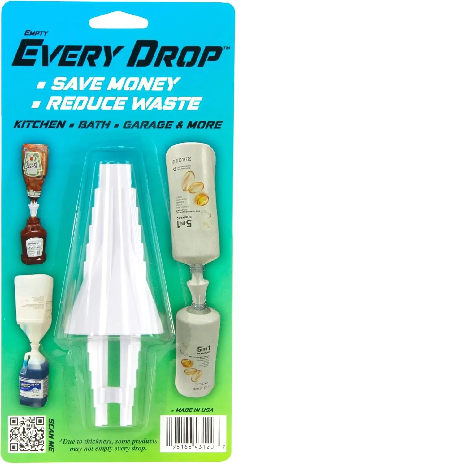 Last Drop Universal Bottle Emptying Kit Transfer Connector for Soap, Lotion, Shampoo, Conditioner, and Kitchen