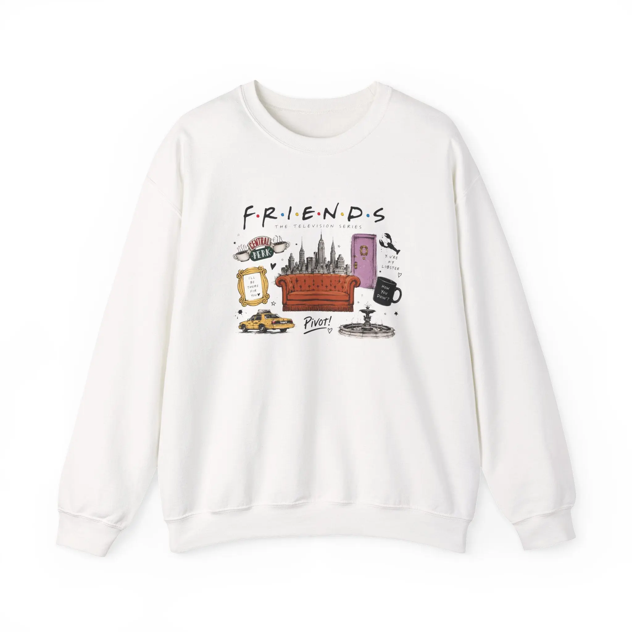 Friends TV Show Crewneck Sweatshirt — Central Perk & Icon Collage