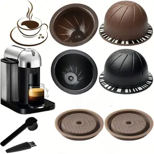 4 Counts Reusable Capsules Pods Refillable Coffee Capsules Reusable Filter Vrtuo & Nespresso, with 2 Pcs Reusable Coffee Capsule Lid, Spoon and Brush, You can make your own coffee