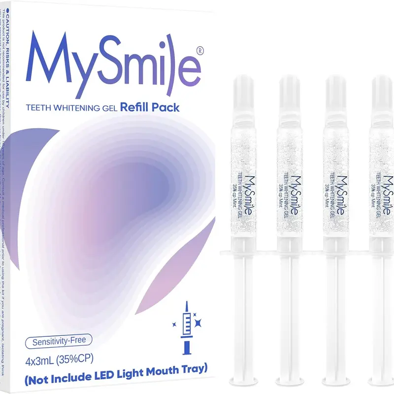 MySmile Teeth Whitening Gel Refills, 4-Tube 35% Carbamide Peroxide Liquid, Gentle Painless Whitening, Prevents Cavities & Decay, At-Home Dental Care for Adults, Mint Flavor, 24-Month Shelf Life