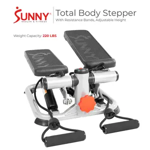 Sunny Health & Fitness Mini Stepper with Resistance Bands, Total Full Body, Home Gym Workout Fitness, Adjustable Resistance & Height, Stabilizer for Balance, Performance Monitor, Compact Portable Home Cardio, Leg/Thigh/Glute Toner, 220 lbs Capacity