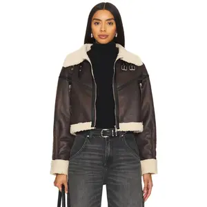 superdown Amelia Faux Leather Jacket in Brown