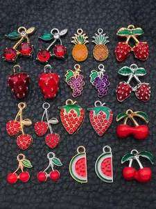 20pcs Mixed Enamel Fruit Charm Cherry Strawberry Watermelon Cute Pendants for Bracelets Necklaces Earrings Jewelry Making Craft Accessories