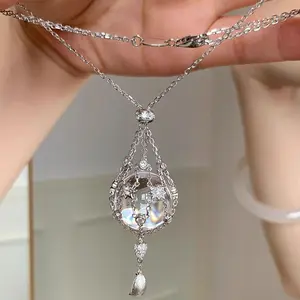 Women's 2-Piece Sparkling Silver Artificial Crystal Female Set - Waterdrop Pendant Necklace, Heart Drop Earrings, Elegant TikTok Viral Accessory, Ideal Date Night Gift