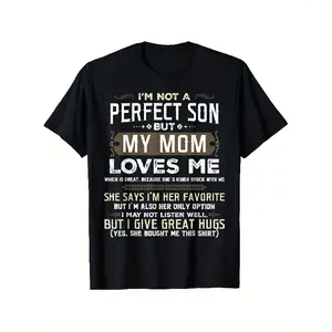 Funny Mother Son T-Shirt - I'm Not a Perfect Son But My Mom Loves Me - 100% Cotton Soft Breathable Unisex S-XXXL Sizes - Funny Mom & Son Matching Outfits Gift, Casual Crew Neck Short Sleeve Shirt with Mom Jokes